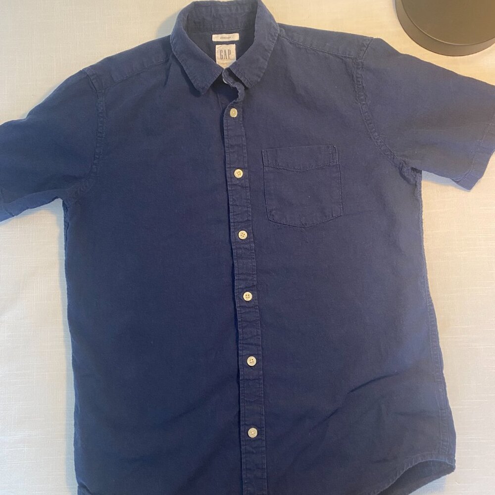 🌊 GAP Men’s Short Sleeve Linen-Cotton Blend Button-Down – Navy – Size XS